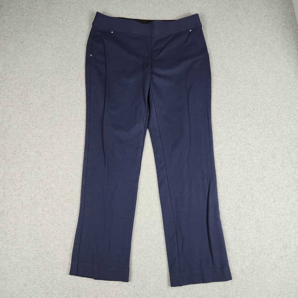 INC Pants Women 12S Navy Blue Straight Leg‎ Pull-On Stretch Career Professional
